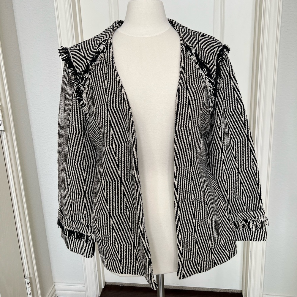 Black White Striped Tweed Blazer